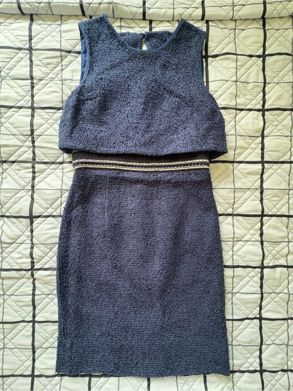 VTG Oscar De La Renta Cotton Blend Tweed Layered Dress Blue Navy blue sz 4